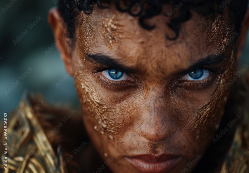 Intense gaze of a person with striking blue eyes Intense gaze of a person with striking blue eyes