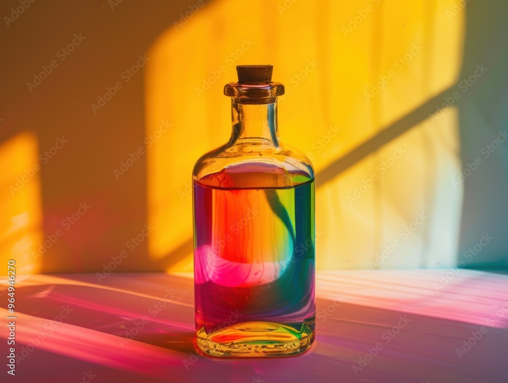 Colorful glass bottle with vibrant liquid Colorful glass bottle with vibrant liquid