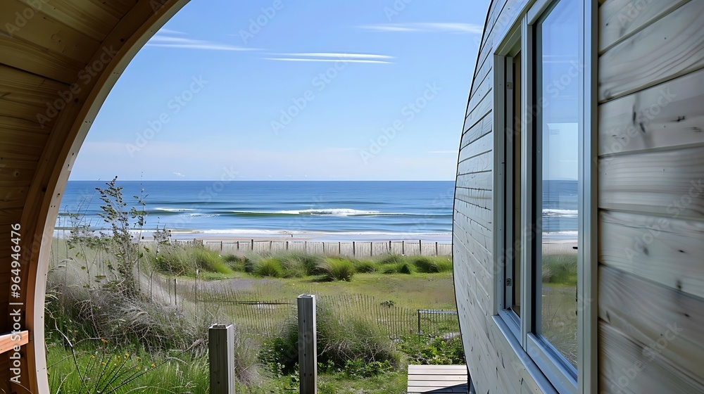Coastal View from a Tiny House Window Overlooking the Ocean Coastal View from a Tiny House Window Overlooking the Ocean