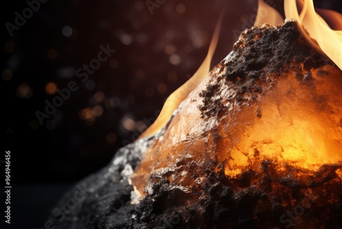 Burning charcoal briquettes with flames photo