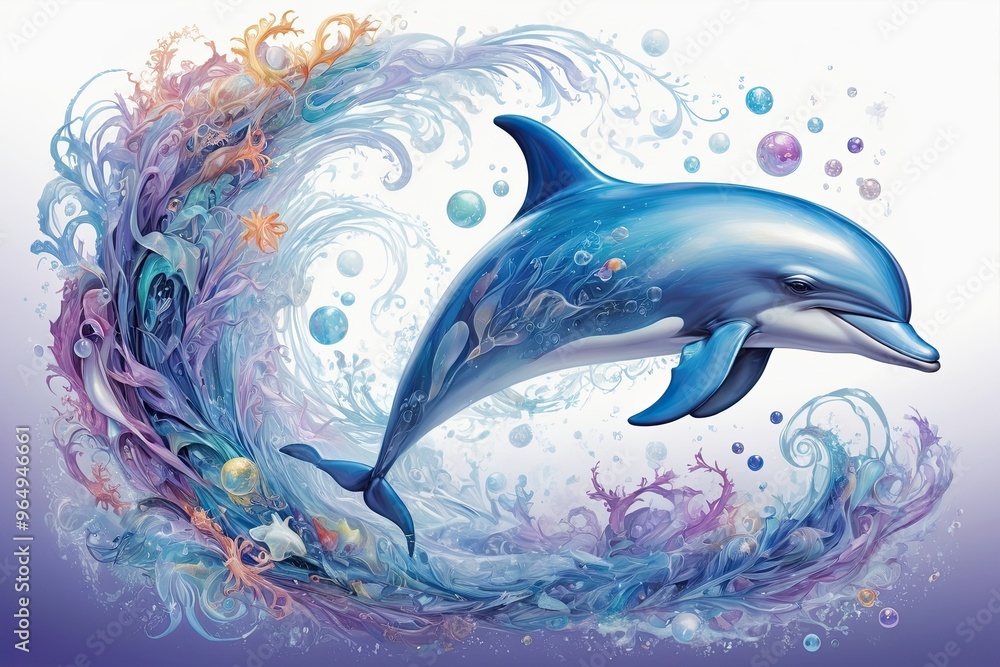 Fototapeta premium Surreal Dolphin Art: A full-body surrealistic dolphin