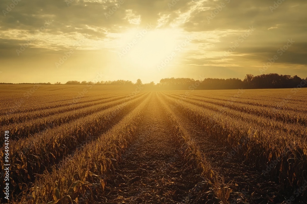 Panoramic view of corn field plantation growing up , ai Panoramic view of corn field plantation growing up , ai