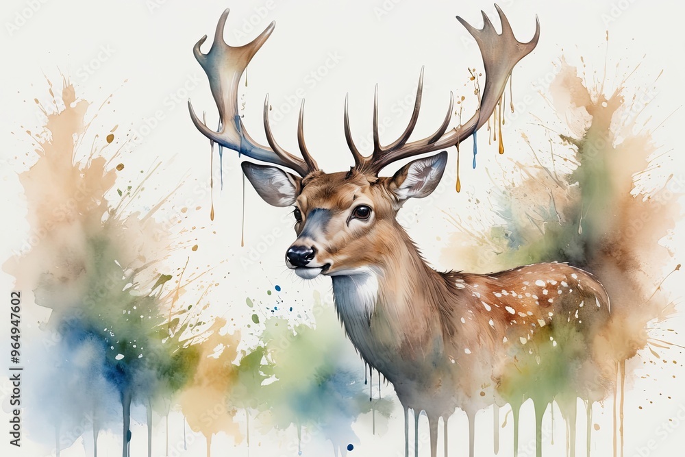Fototapeta premium Watercolor Deer: A watercolor painting of a deer