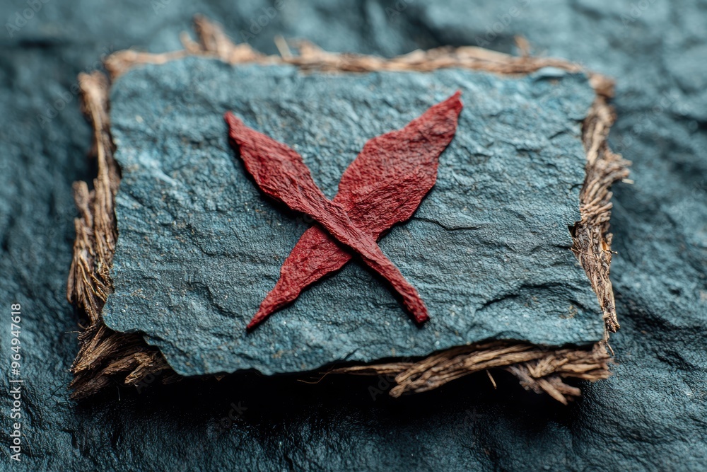 red leaf on slate rock with twigs red leaf on slate rock with twigs