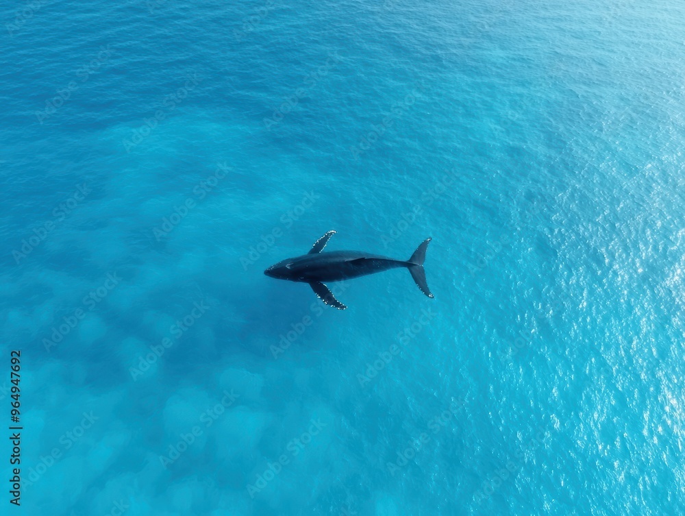 Fototapeta premium Aerial view of a shark swimming in the deep blue ocean