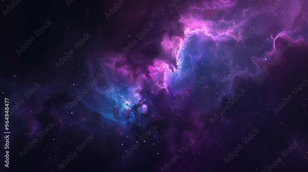 Fototapeta premium Violet and Blue Nebula on a Dark Night Sky background