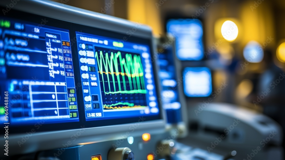 Modern hospital office featuring an electrocardiogram against a clean white background Modern hospital office featuring an electrocardiogram against a clean white background