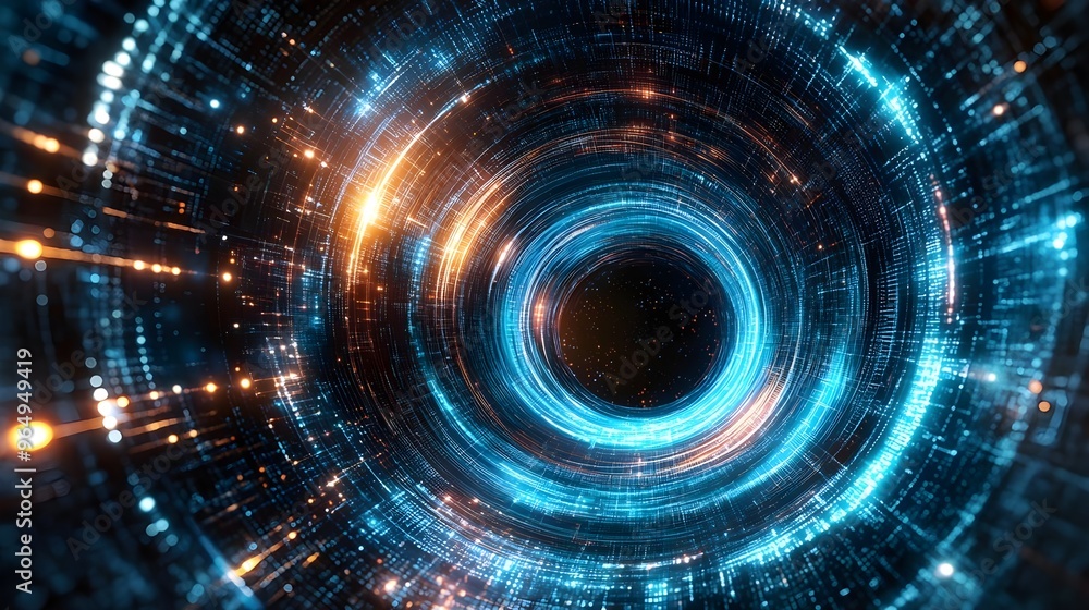 Abstract illustration of a glowing tunnel with vibrant lights, creating a sense of depth and motion in a digital environment. Abstract illustration of a glowing tunnel with vibrant lights, creating a sense of depth and motion in a digital environment.