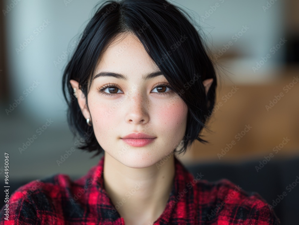 Thoughtful young asian woman with black hair Thoughtful young asian woman with black hair