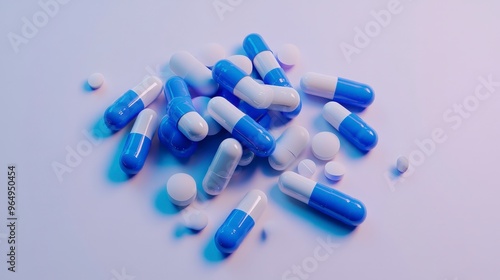 Contrasting Blue and White Medical Pills Arranged Artistically on Minimalistic Background