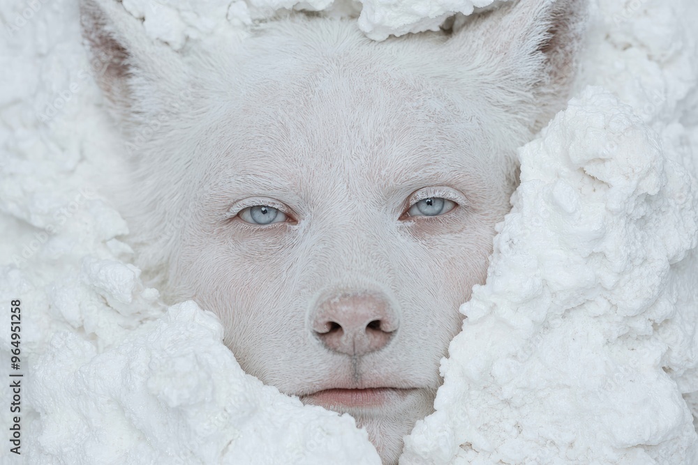 close-up of a white bear's face in the snow close-up of a white bear's face in the snow