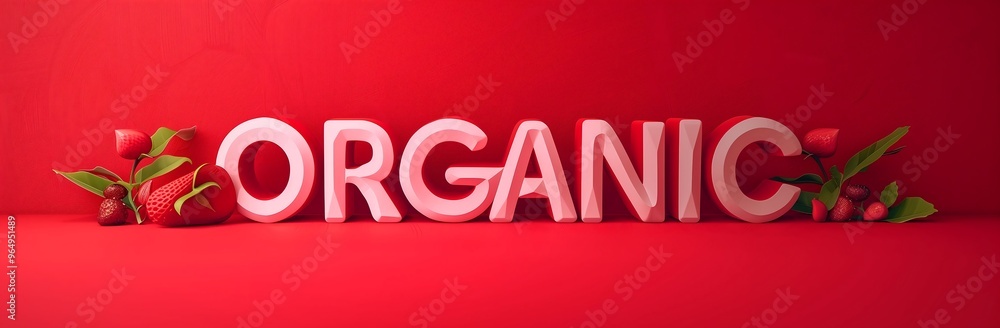 Organic Product Related Banner Concept. Neon Style, 3D Text - stock illustration Organic Product Related Banner Concept. Neon Style, 3D Text - stock illustration