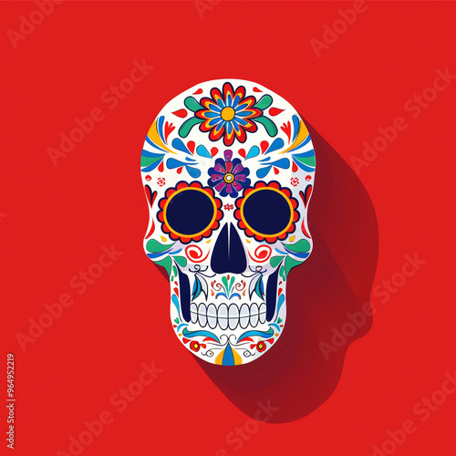 Cut Mexican Skull simple and flat colors