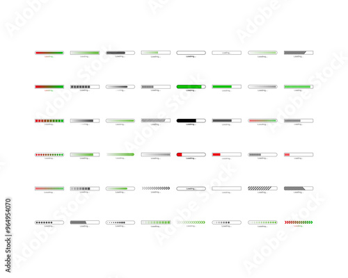 Collection Loading bar status icon. Vector illustration. Set of vector loaded icons. Download progress. Donload or Upload.