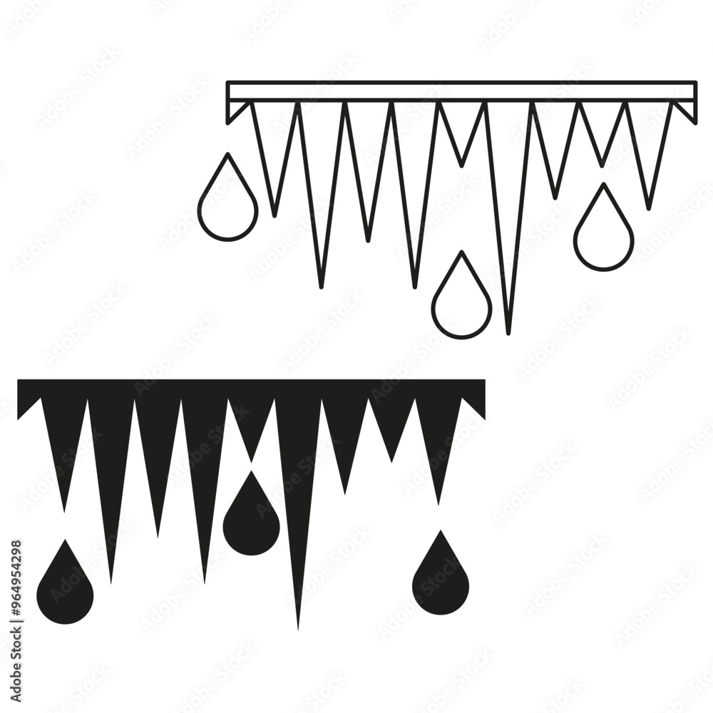 Icicles and drops icon. Winter freezing symbol. Dripping ice concept. Cold weather vector illustration. Icicles and drops icon. Winter freezing symbol. Dripping ice concept. Cold weather vector illustration.