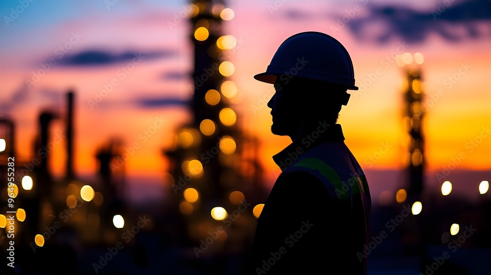 Silhouette of a worker wearing a hard hat at sunset with blurred industrial background, symbolizing safety and progress. Silhouette of a worker wearing a hard hat at sunset with blurred industrial background, symbolizing safety and progress.