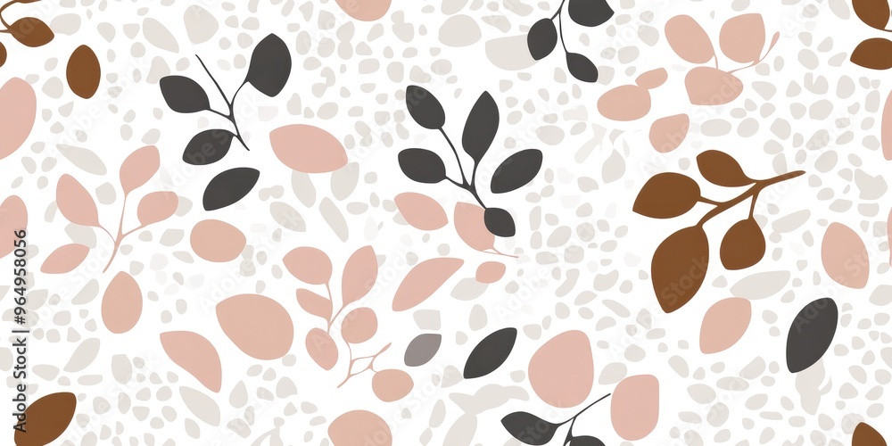 Fototapeta premium Explore the essence of autumn with a seamless pattern of floating leaves and branches showcasing soft gradients in warm earthy tones during the seasonal transition
