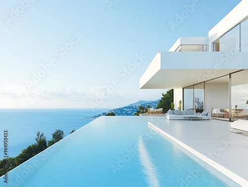 Modern luxury summer villa with infinity pool, 3d rendered illustration.