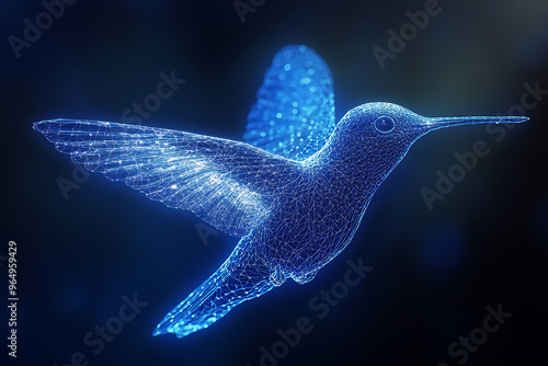 hummingbird in wireframe style on blue background