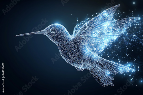 hummingbird in wireframe style on blue background