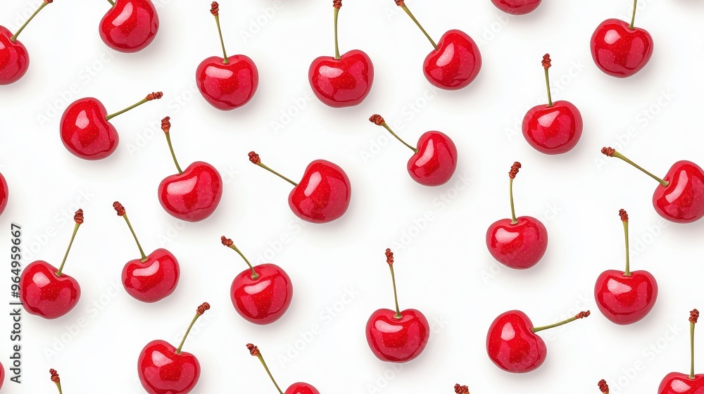 Red Cherries Pattern on White Background Red Cherries Pattern on White Background