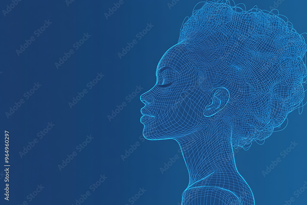 silhouette Woman in wireframe style on blue background silhouette Woman in wireframe style on blue background