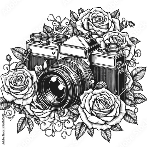 Vintage Camera with Roses