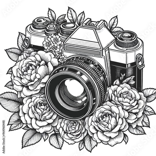 Vintage Camera with Roses