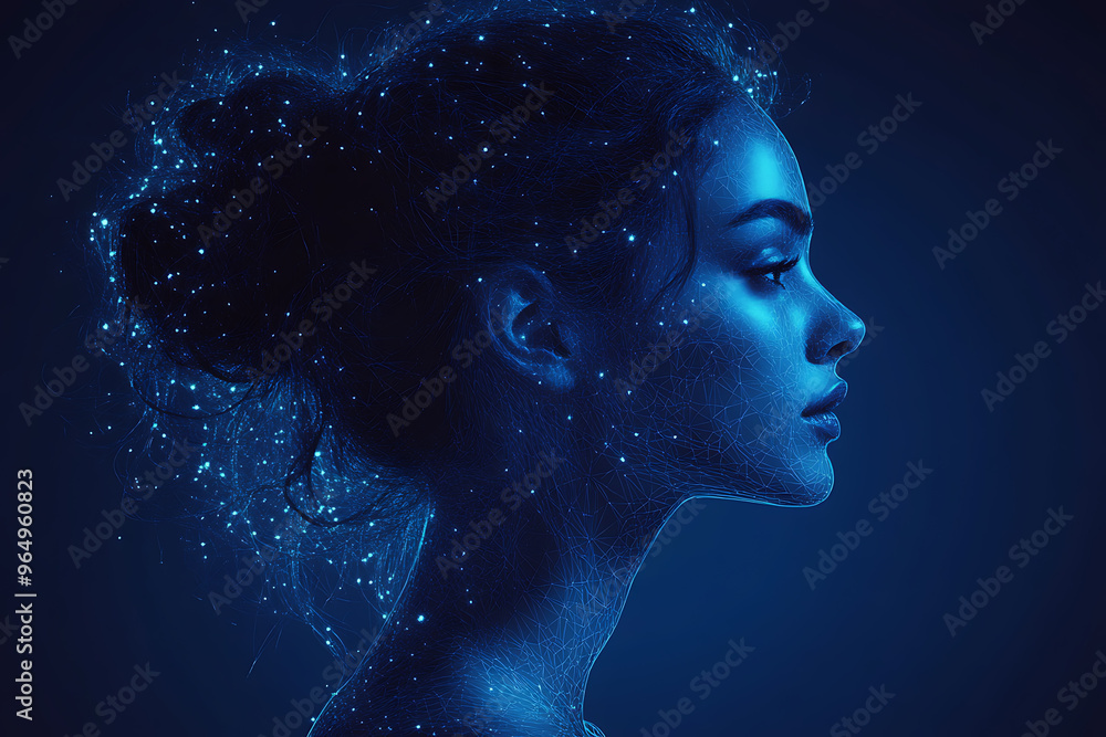 silhouette Woman in wireframe style on blue background silhouette Woman in wireframe style on blue background