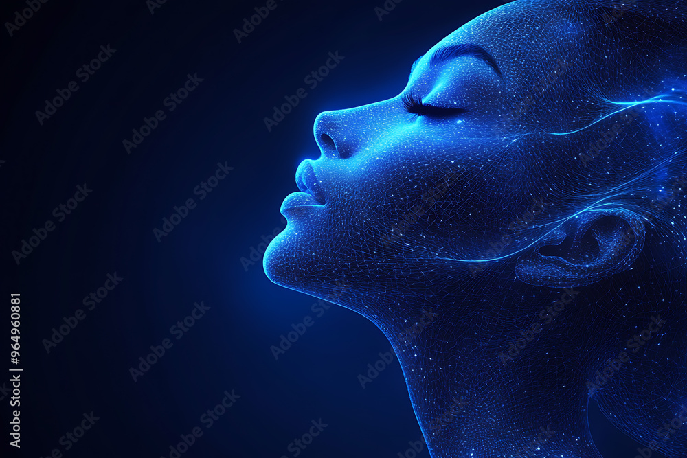 silhouette Woman in wireframe style on blue background silhouette Woman in wireframe style on blue background