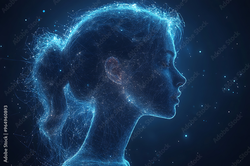 silhouette Woman in wireframe style on blue background silhouette Woman in wireframe style on blue background