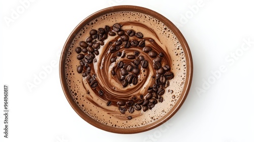 Delicious Chocolate Shake Whirlpool with Coffee Beans on White Background