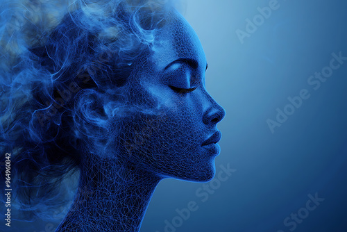 silhouette Woman in wireframe style on blue background