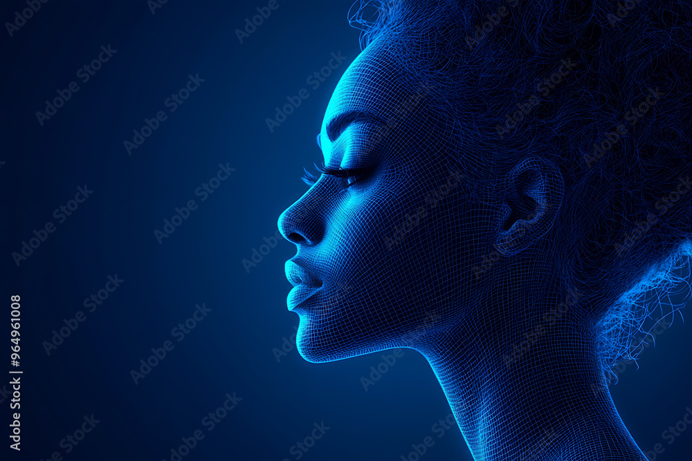 silhouette Woman in wireframe style on blue background silhouette Woman in wireframe style on blue background