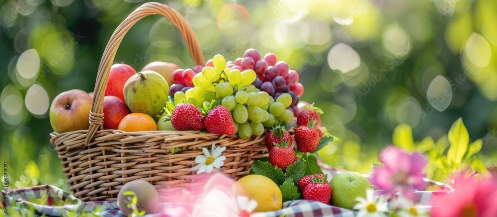 Delicious And Healthy Fruits Rich In Vitamins And Minerals Displayed In A Beautiful Picnic Basket Delicious And Healthy Fruits Rich In Vitamins And Minerals Displayed In A Beautiful Picnic Basket