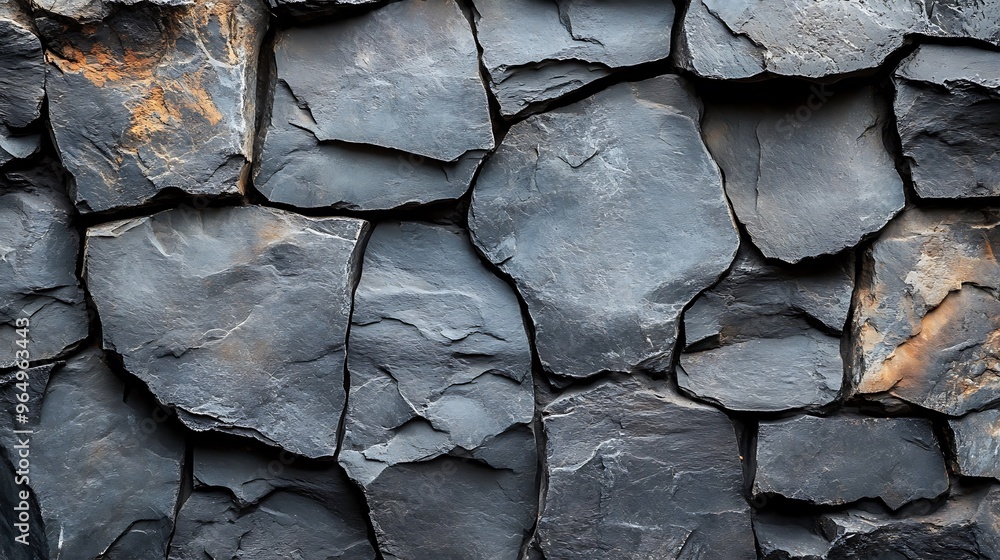A close-up view of a dark stone wall, with irregular shapes and textures. A close-up view of a dark stone wall, with irregular shapes and textures.