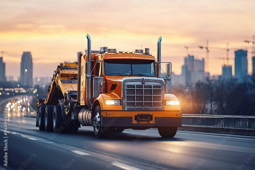 Towing truck in operation on the side of the highway Towing truck in operation on the side of the highway