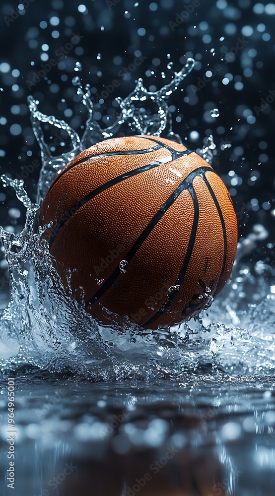 A basketball creates a splash of water as it falls into a pool. A basketball creates a splash of water as it falls into a pool.