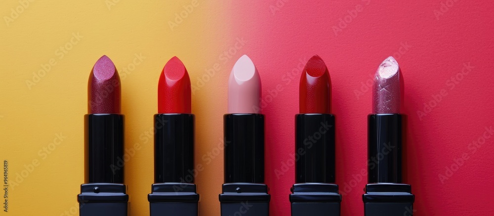 Obraz premium Different Lipsticks On Color Background