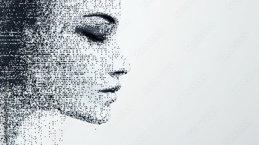 Pixelated Woman Face Profile Digital Art Abstract Background Technology Future Pixelated Woman Face Profile Digital Art Abstract Background Technology Future