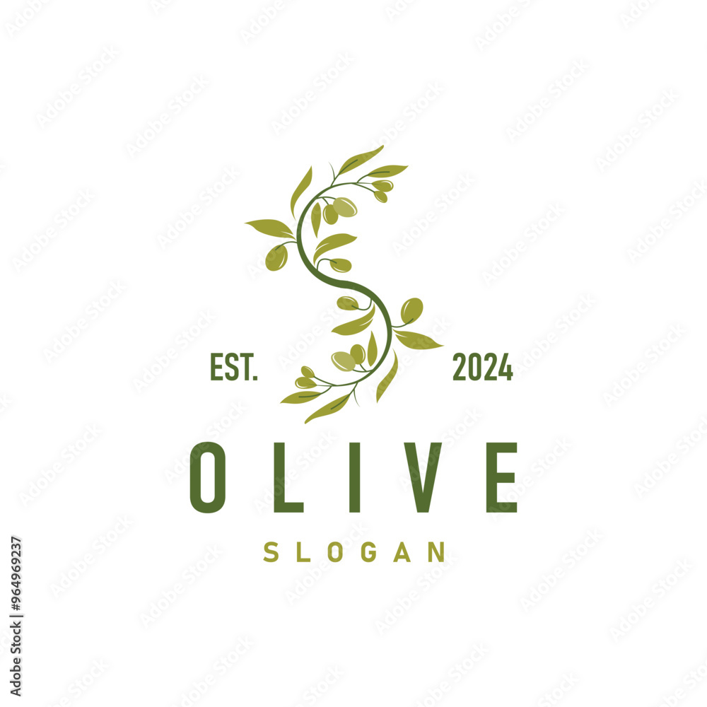 Fototapeta premium Olive Oil Logo, Olive Leaf Plant Herbal Garden Simple Elegant Luxurious Icon Design Template illustration