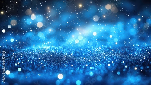 Abstract Blue Glitter Background with Bokeh Lights