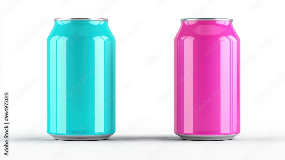 Two Blank Aluminum Cans Blue and Pink Mockup Two Blank Aluminum Cans Blue and Pink Mockup