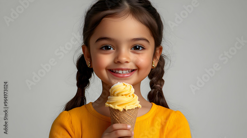 A cheerful girl holding an ...