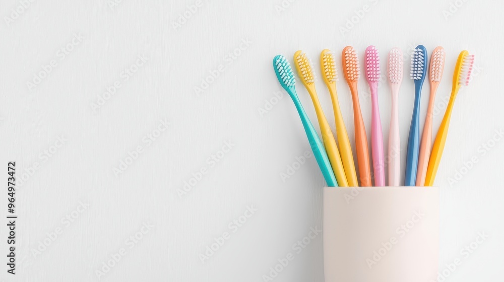 Colorful Toothbrushes in a Holder on White Background Colorful Toothbrushes in a Holder on White Background