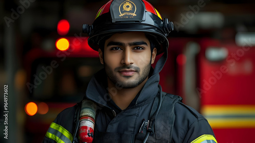 A confident firefighter in ...