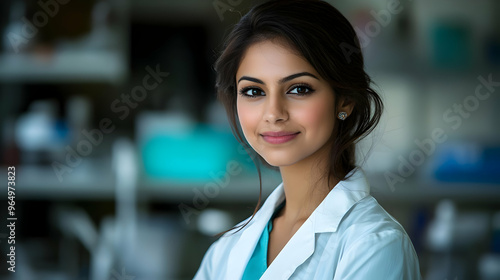 A confident woman in a lab ...