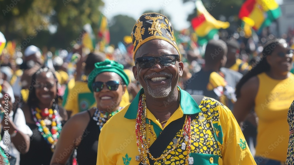 Happy Man in Traditional African Clothing and Headwear at a Festival Happy Man in Traditional African Clothing and Headwear at a Festival