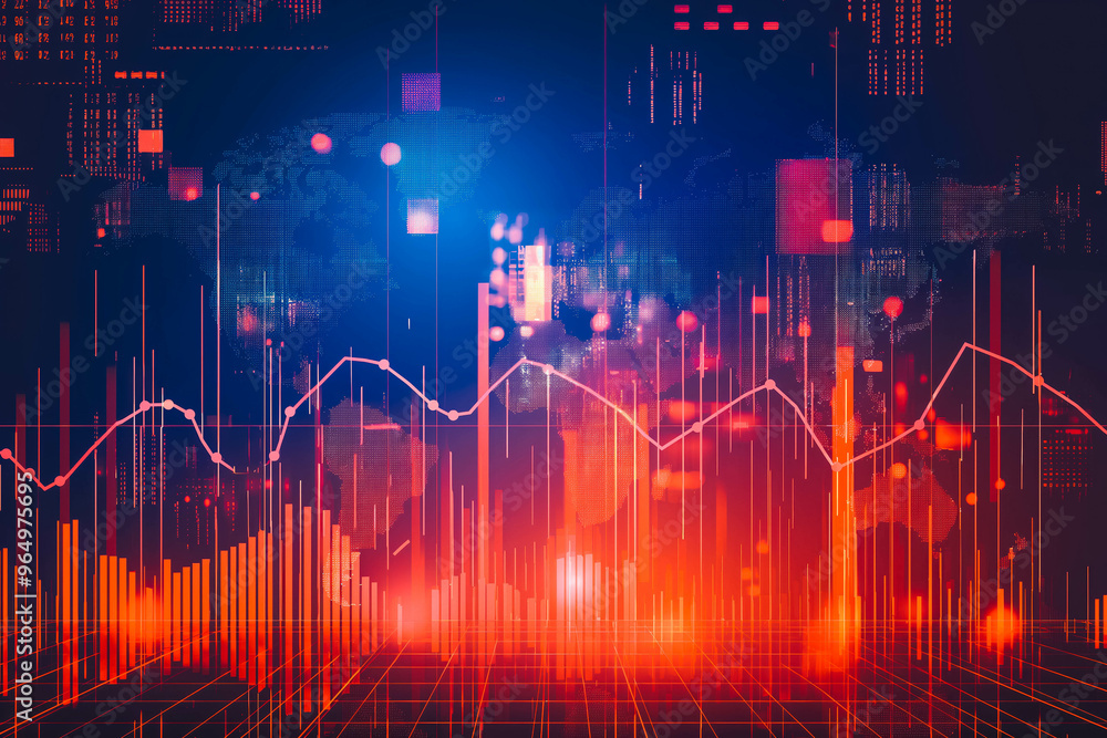 Stock market or forex trading graph in graphic concept for financial investment or economic trends business idea design. Worldwide finance background. Vector illustration Stock market or forex trading graph in graphic concept for financial investment or economic trends business idea design. Worldwide finance background. Vector illustration