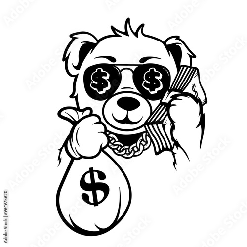Teddy Holding Money | Bundled Money | Teddy Robber | Mafia Bear | Gangster Bear | Cool Teddy w/Sunglasses | Teddy Bandit | Money Bag | Original Illustration | Vector and Clipart | Cutfile and Stencil